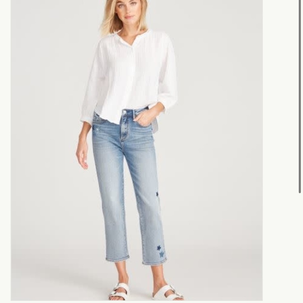 Driftwood Women's Meg Straight Crop Blue Star Embellished Jeans Sz 27 - Picture 2 of 12